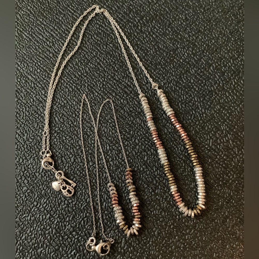 Two Fossil Multi Metal Necklaces in Silver, Gold & Copper w/ Rhinestone Accents
